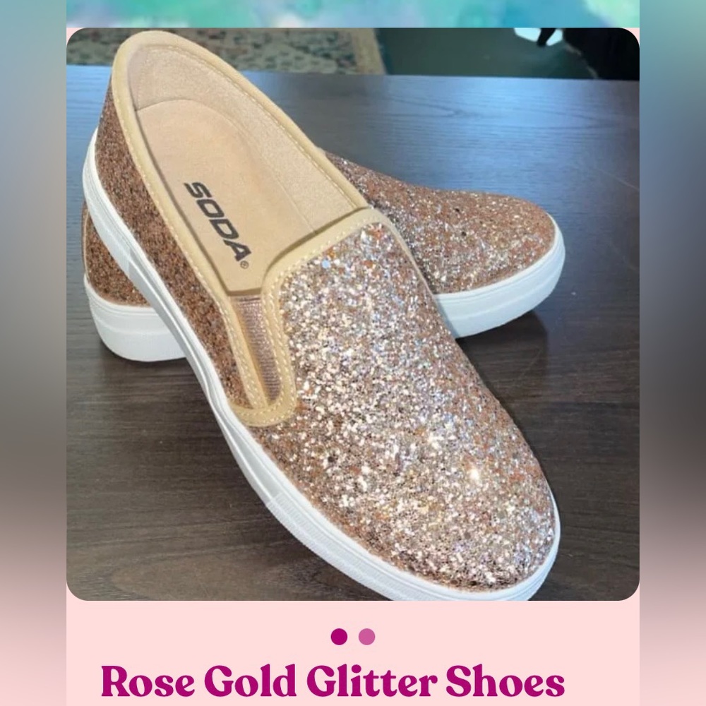 NIB Soda slip-on sneakers rose gold glitter size 8 1/2